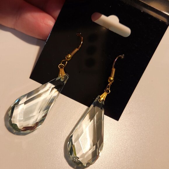 Clear Crystal Dangle Earrings - Picture 2 of 5